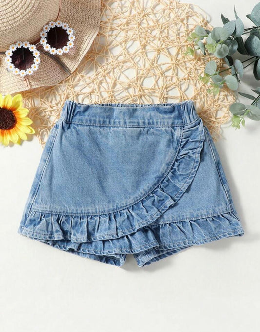 Falda short jeans azul niña translapada