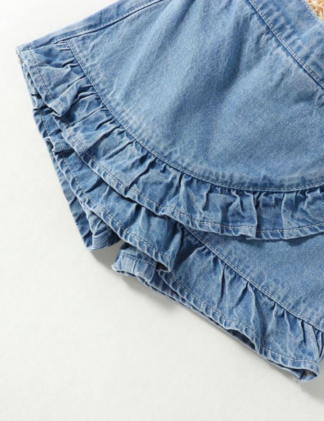 Falda short jeans azul niña translapada