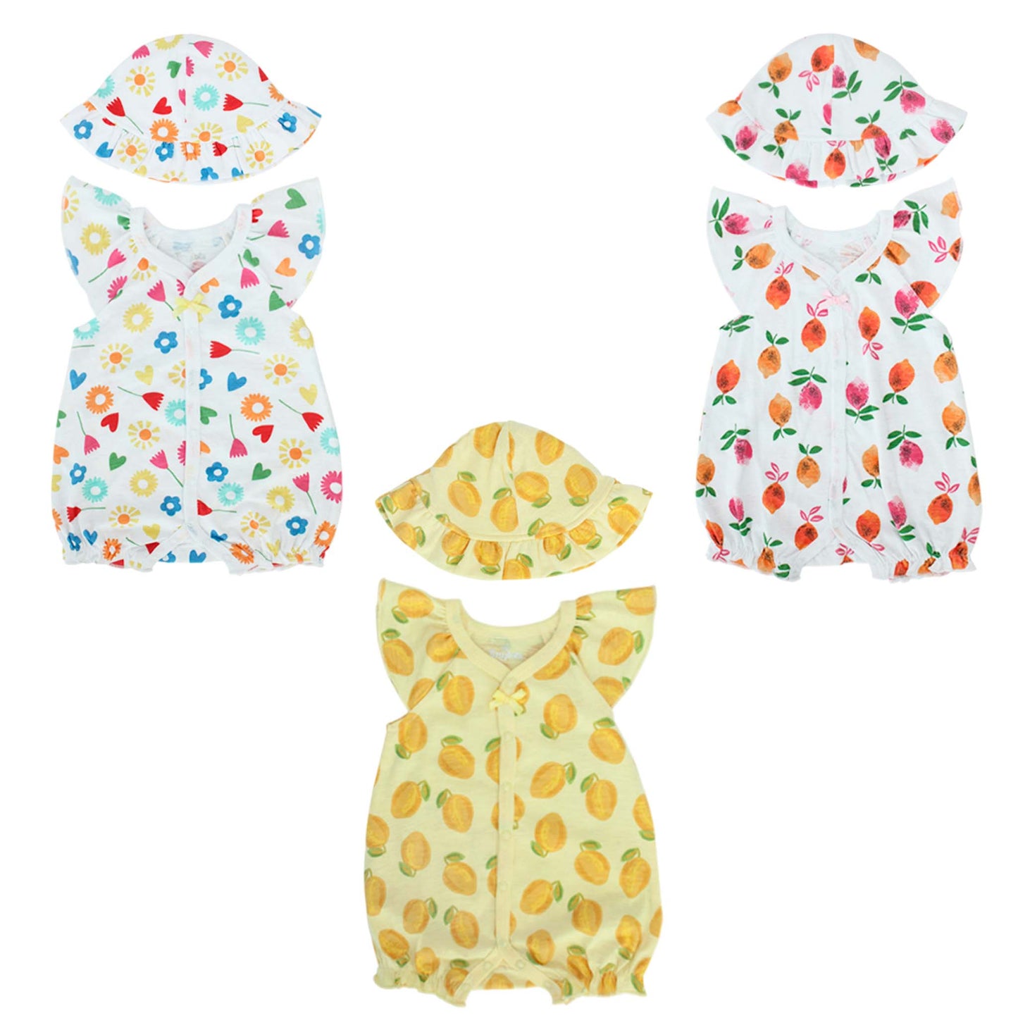 Set conjunto 2 piezas mameluco sombrero amarillo frutas bebe niña Tinytots S020187GB