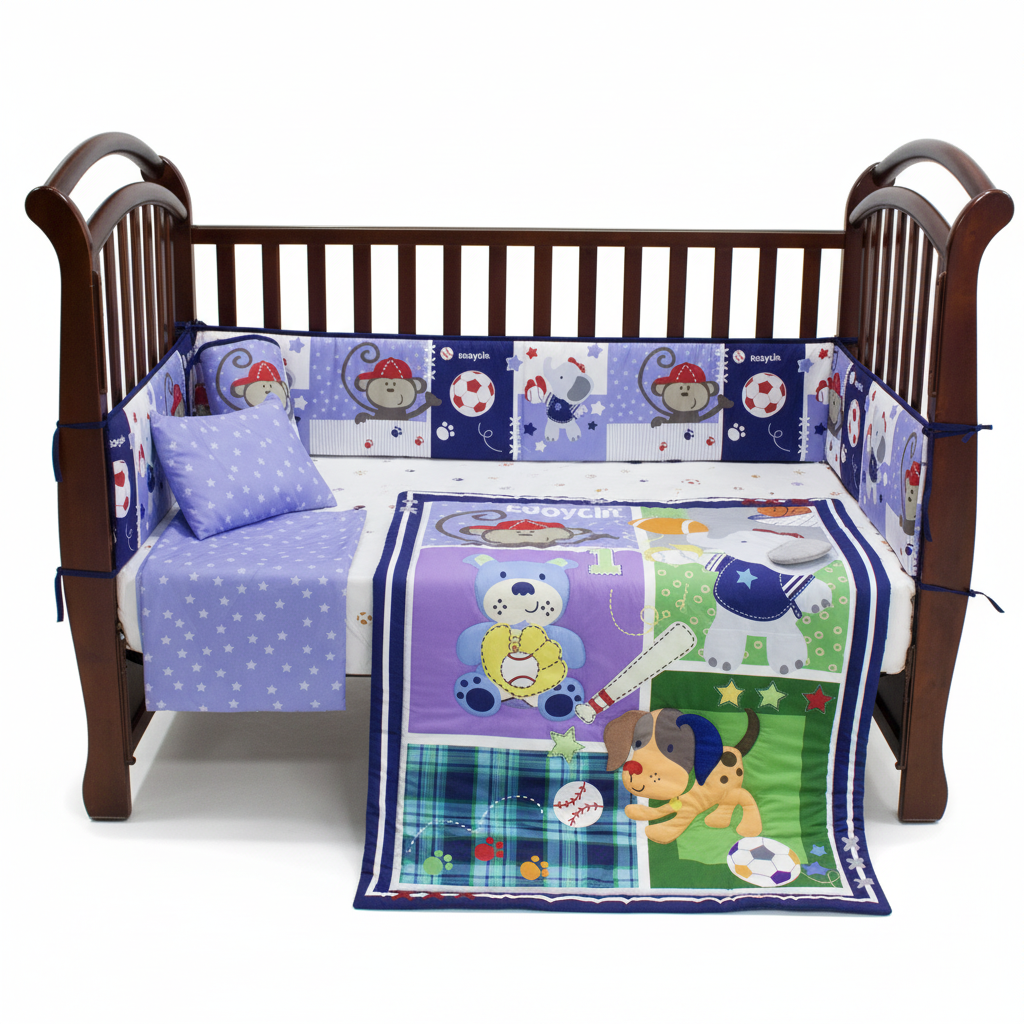 Set sabanas cuna 5 piezas almohada bebe niño animales oso perro elefante mono