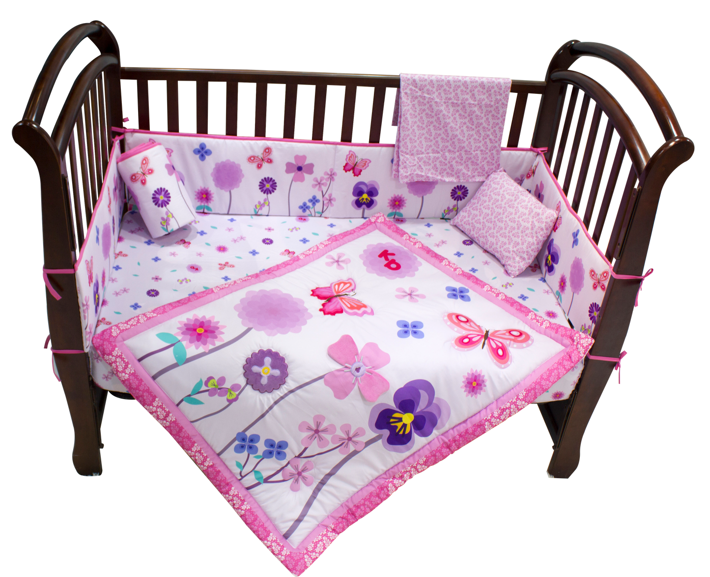 Juego de cuna 5 piezas flores rosado bebe niña