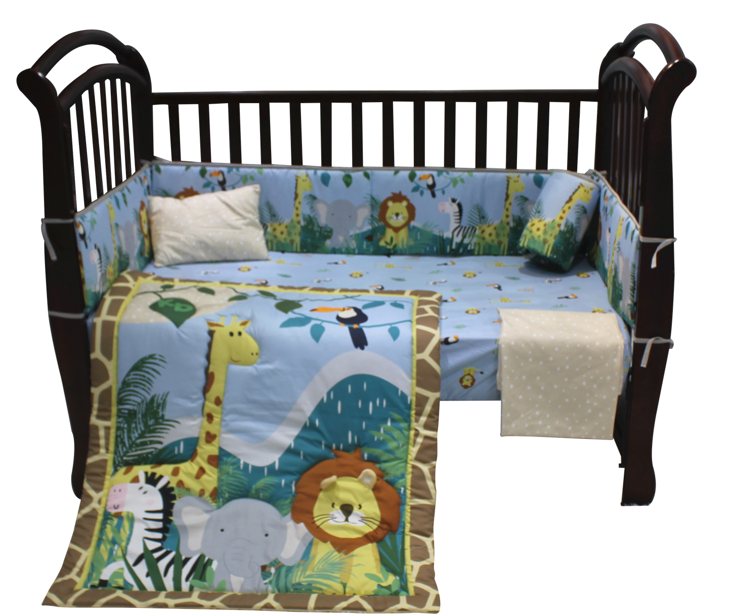 Juego de cuna 5 piezas, animales de la selva bebe niño