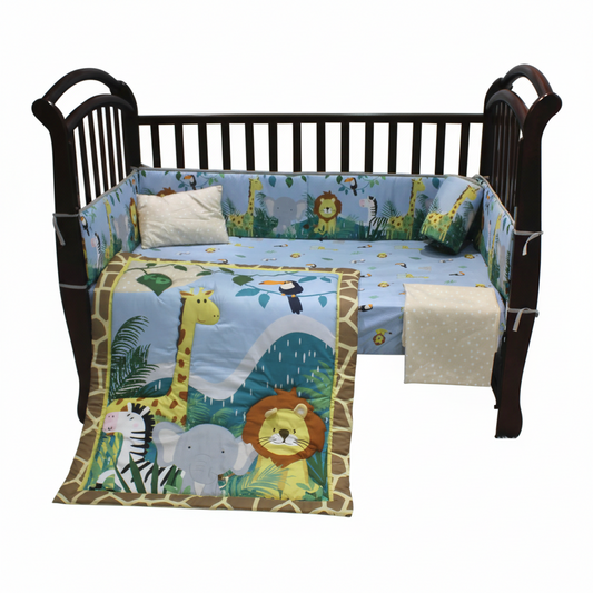 Set sabanas cuna 5 piezas almohada bebe niño animales safari