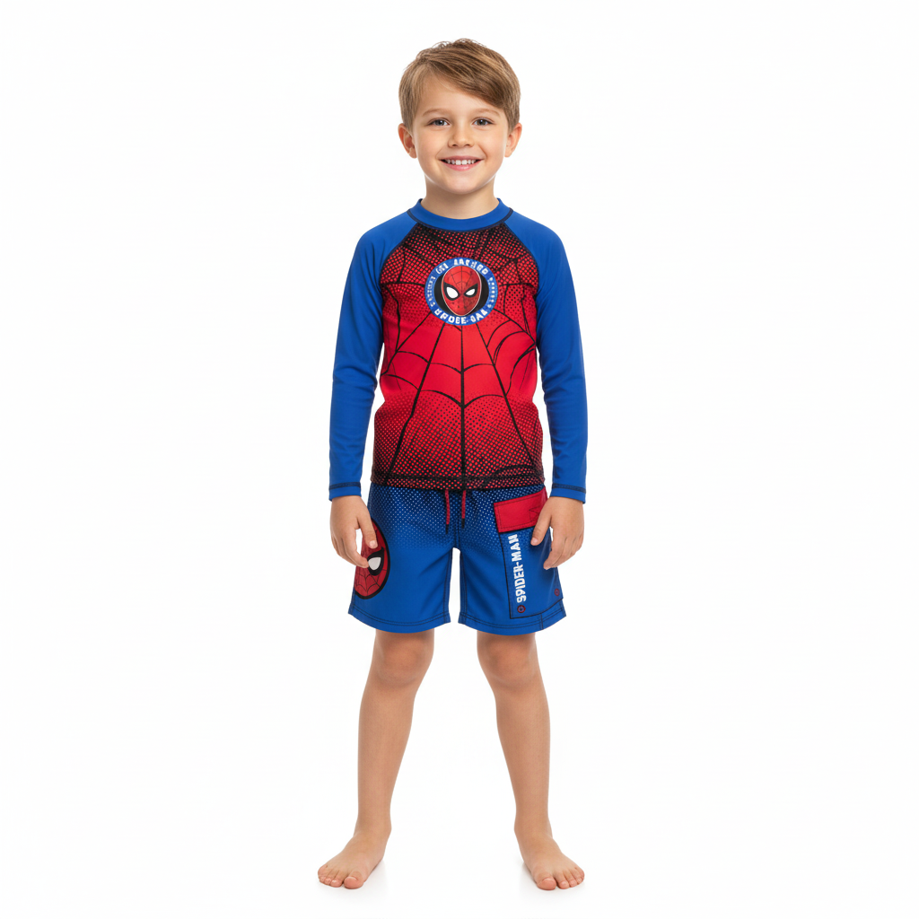 Set traje de baño 2 piezas camisa short spiderman St Jacks 3220005301-3230007001