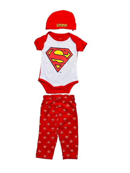 Set 3 piezas mameluco bebe niño superman rojo