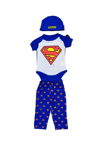 Set 3 piezas mameluco bebe niño superman azul