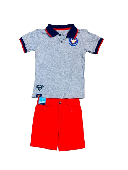 Set 2 piezas camisa gris short rojo superman Niño