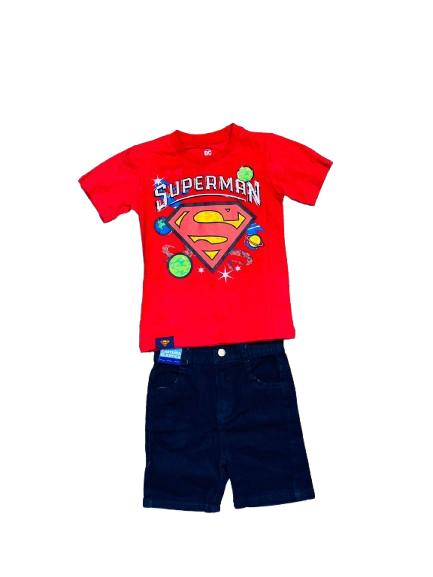 Set 2 piezas short azul camisa roja superman Niño