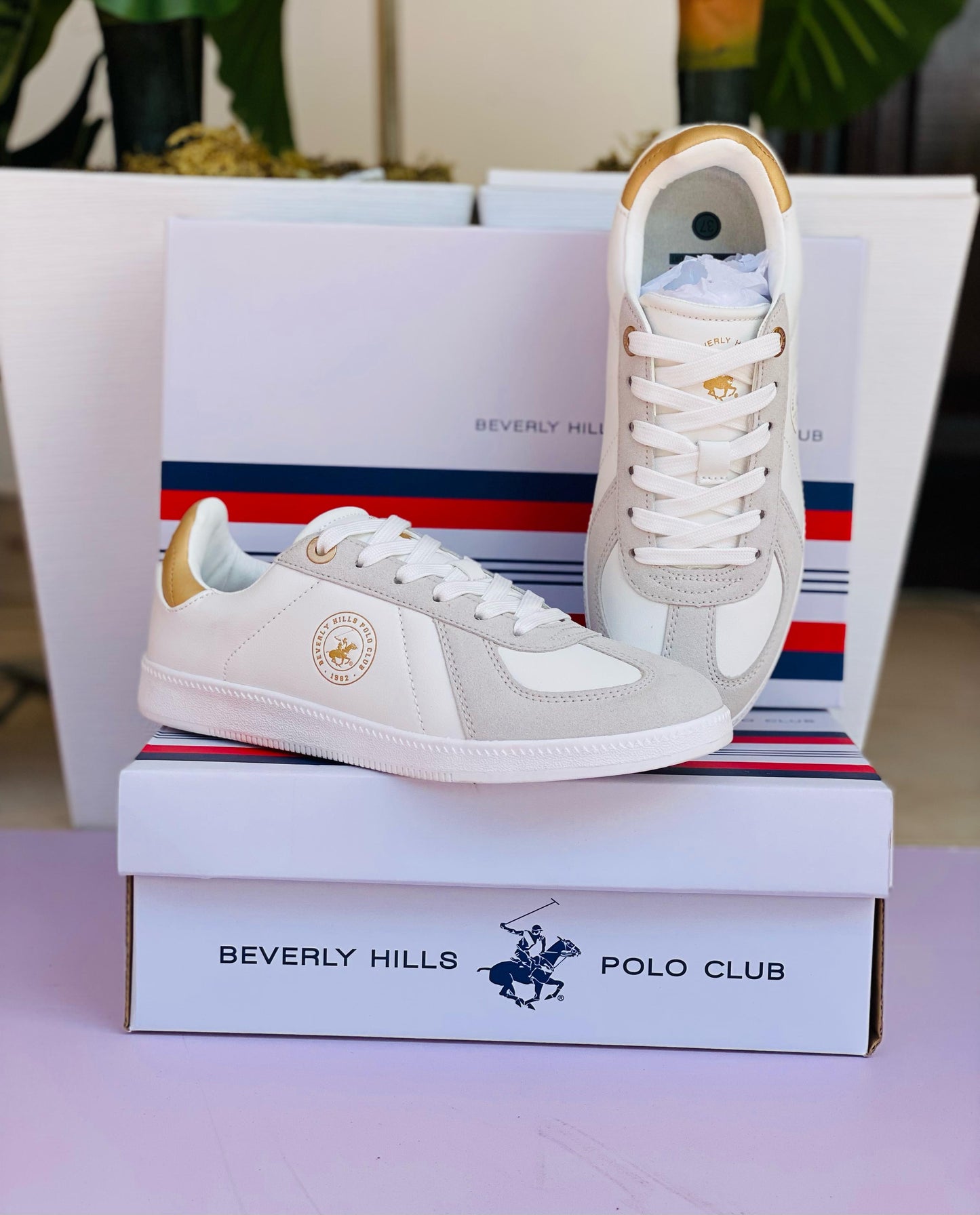Tenis Polo Club blanco con dorado para mujer MARSEILLE-WHGD-W6-B