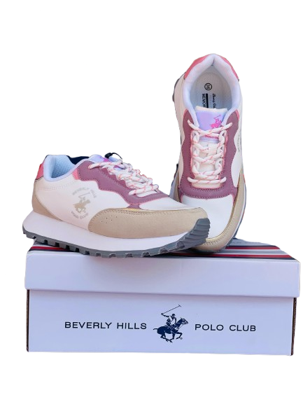 Tenis Polo club para mujer blanco con rosado MURANO-WHPK-W6-B