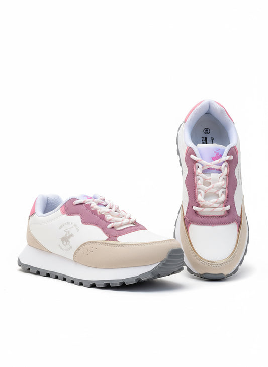Tenis Polo club para mujer blanco con rosado MURANO-WHPK-W6-B