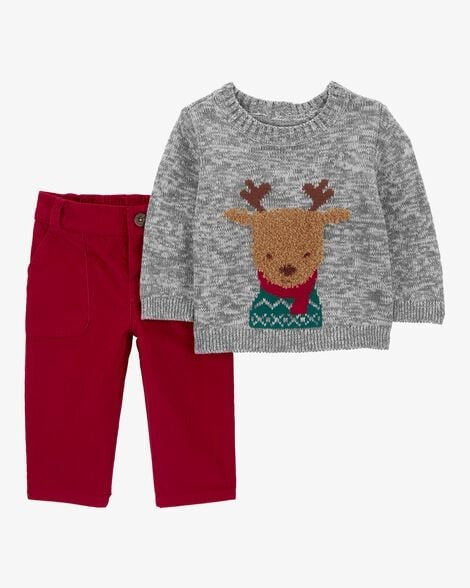 Set 2 piezas sueter navideño gris pantalon rojo carters niño 23601648