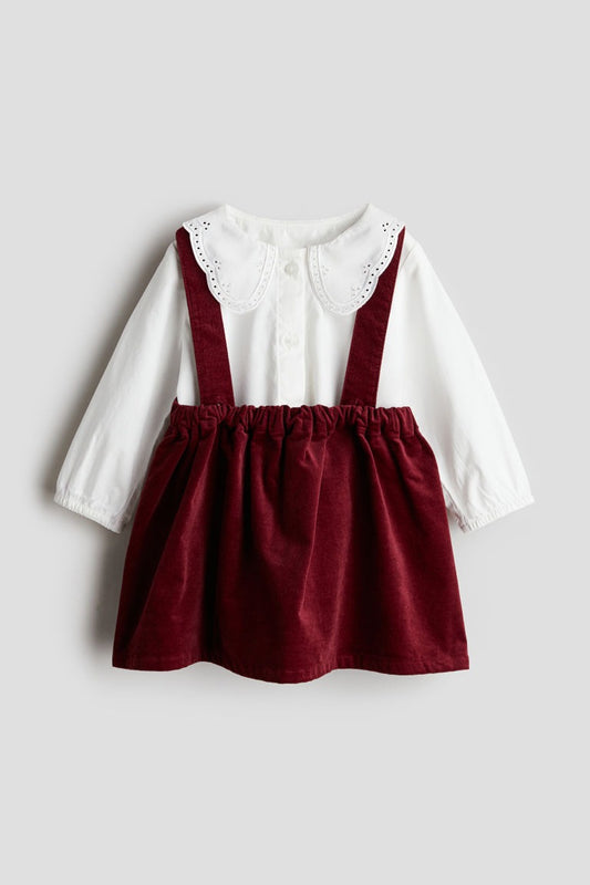 Vestido Overall rojo vino blanco niña bebe H&M 99481072