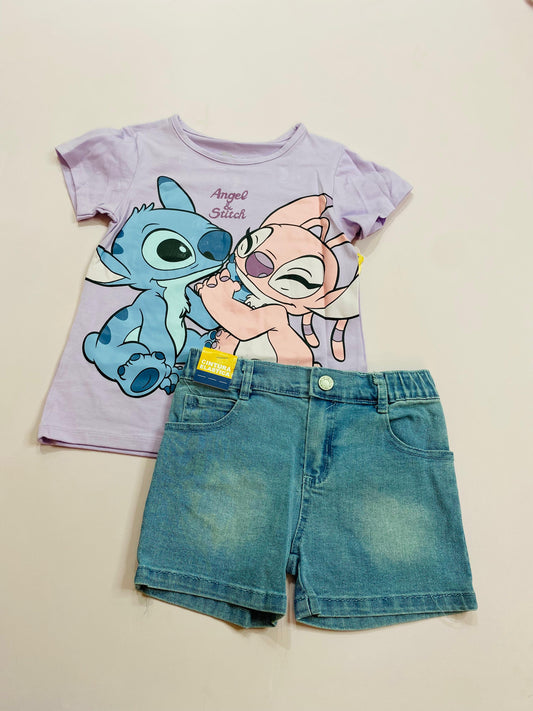 Conjunto short jean para niña morado Stitch D9-STI-106D