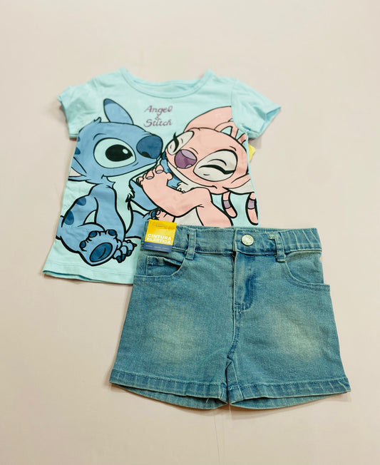 Conjunto short jean para niña celeste Stitch D9-STI-106D