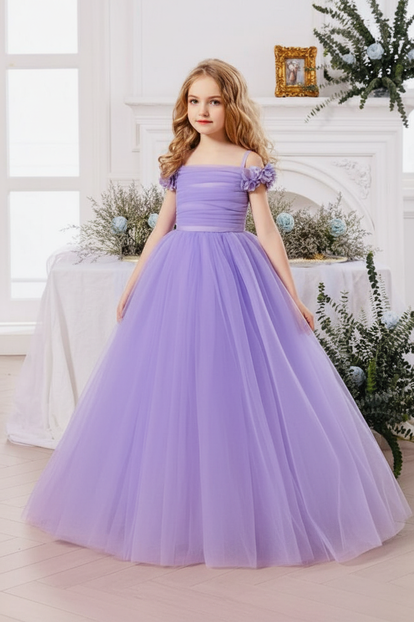 Vestido morado evento gala niña
