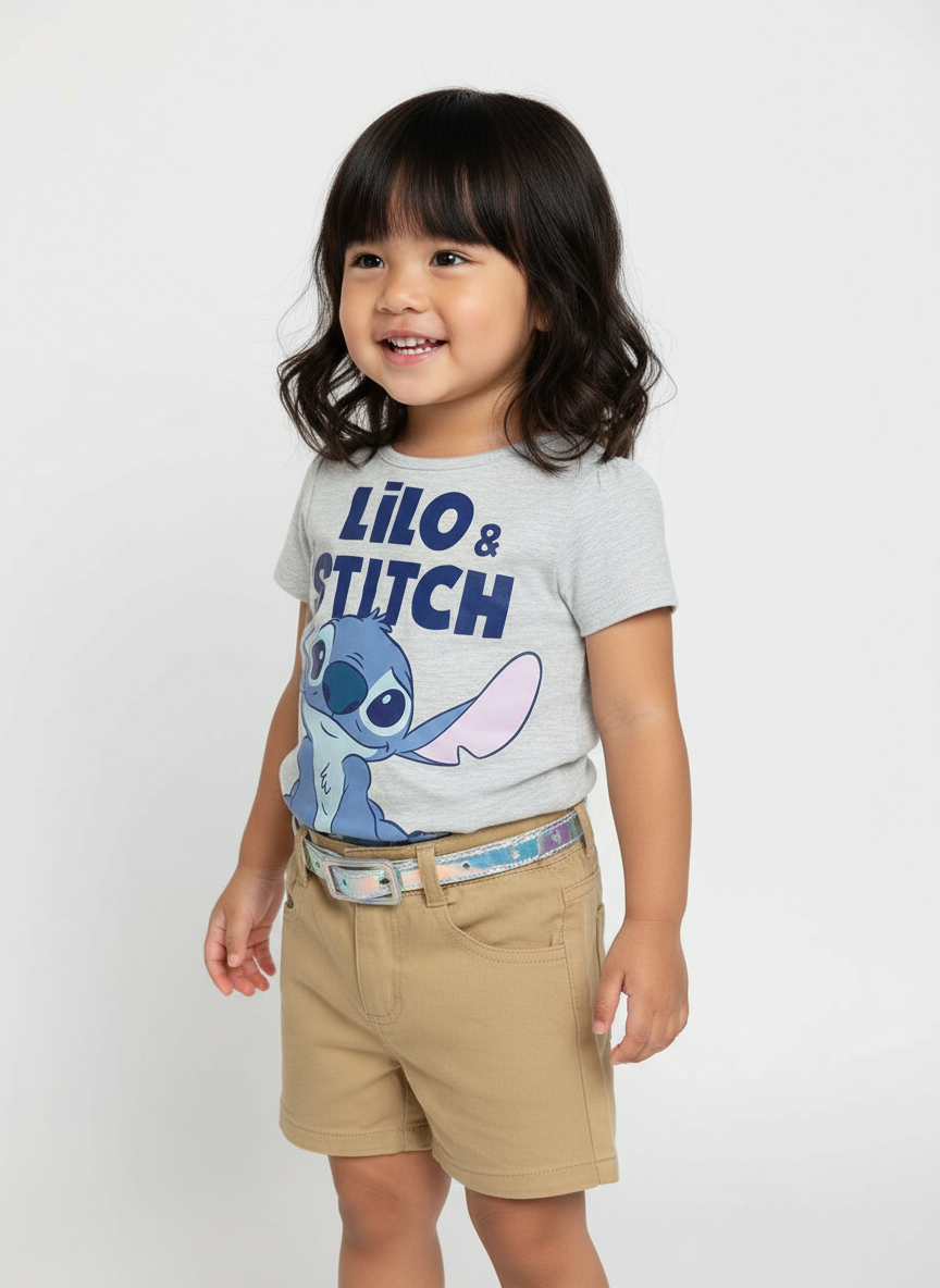 Set conjunto camisa gris short beige stitch niña D9-STI-108D