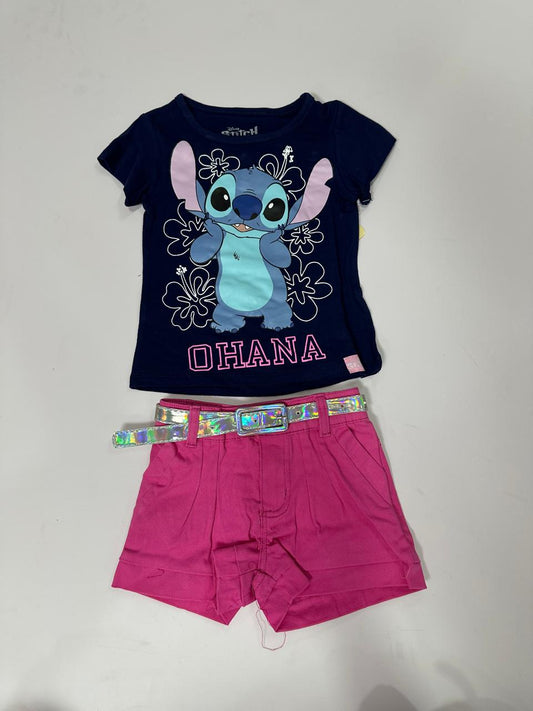 Set conjunto camisa azul oscuro short rosado niña Stitch D9-STI-109D