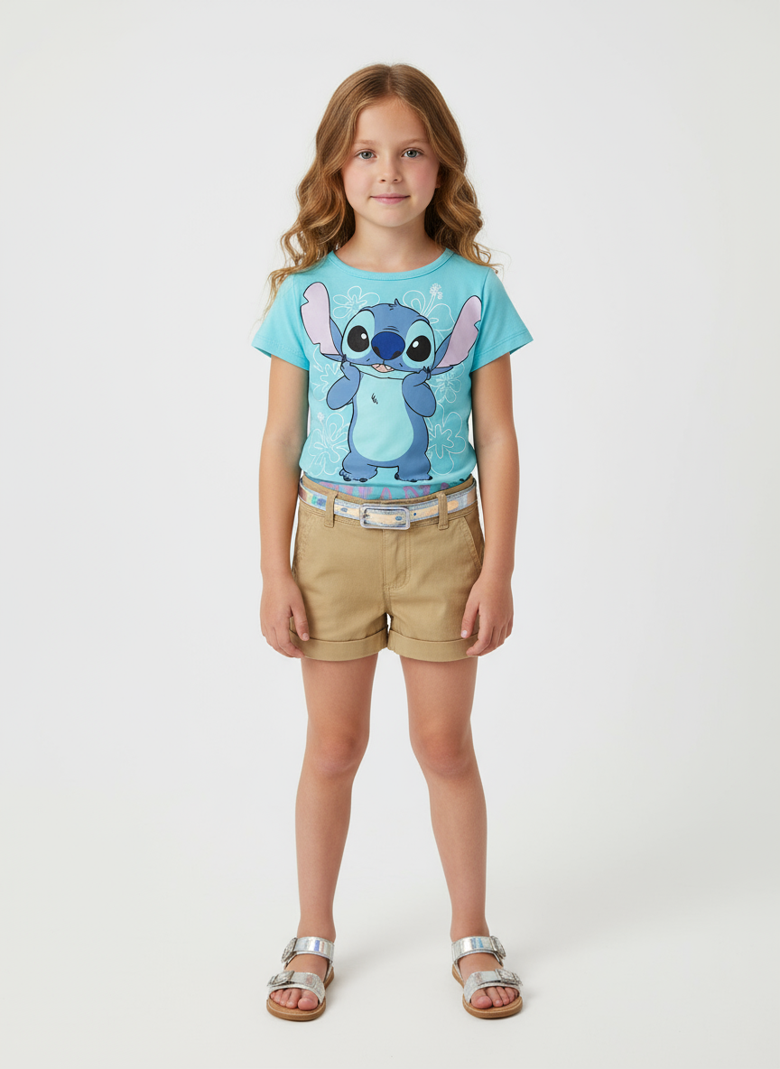 Set conjunto camisa azul celeste short azul niña Stitch D9-STI-109D