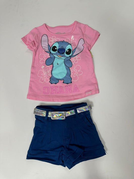 Set conjunto camisa rosada short azul niña Stitch D9-STI-109D