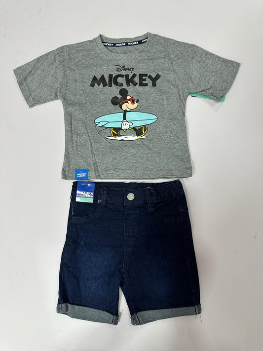 Set conjunto bebe niño camisa gris short azul Mickey niño D9-MK-1427B