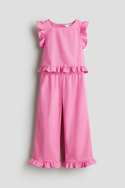Set conjunto rosado camisa revuelos pantaloneta niña H&M 1290486