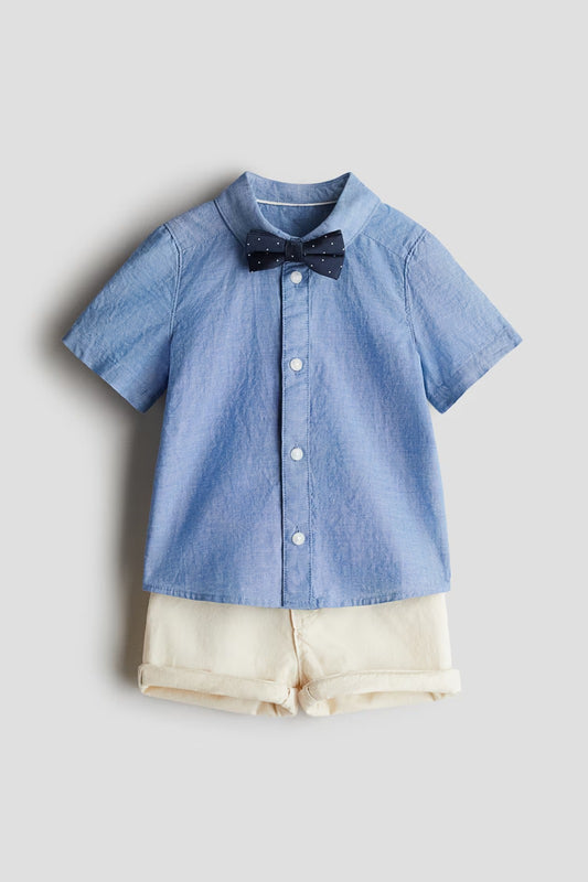 Set conjunto 3 piezas azul short beige formal niño H&M 1277727
