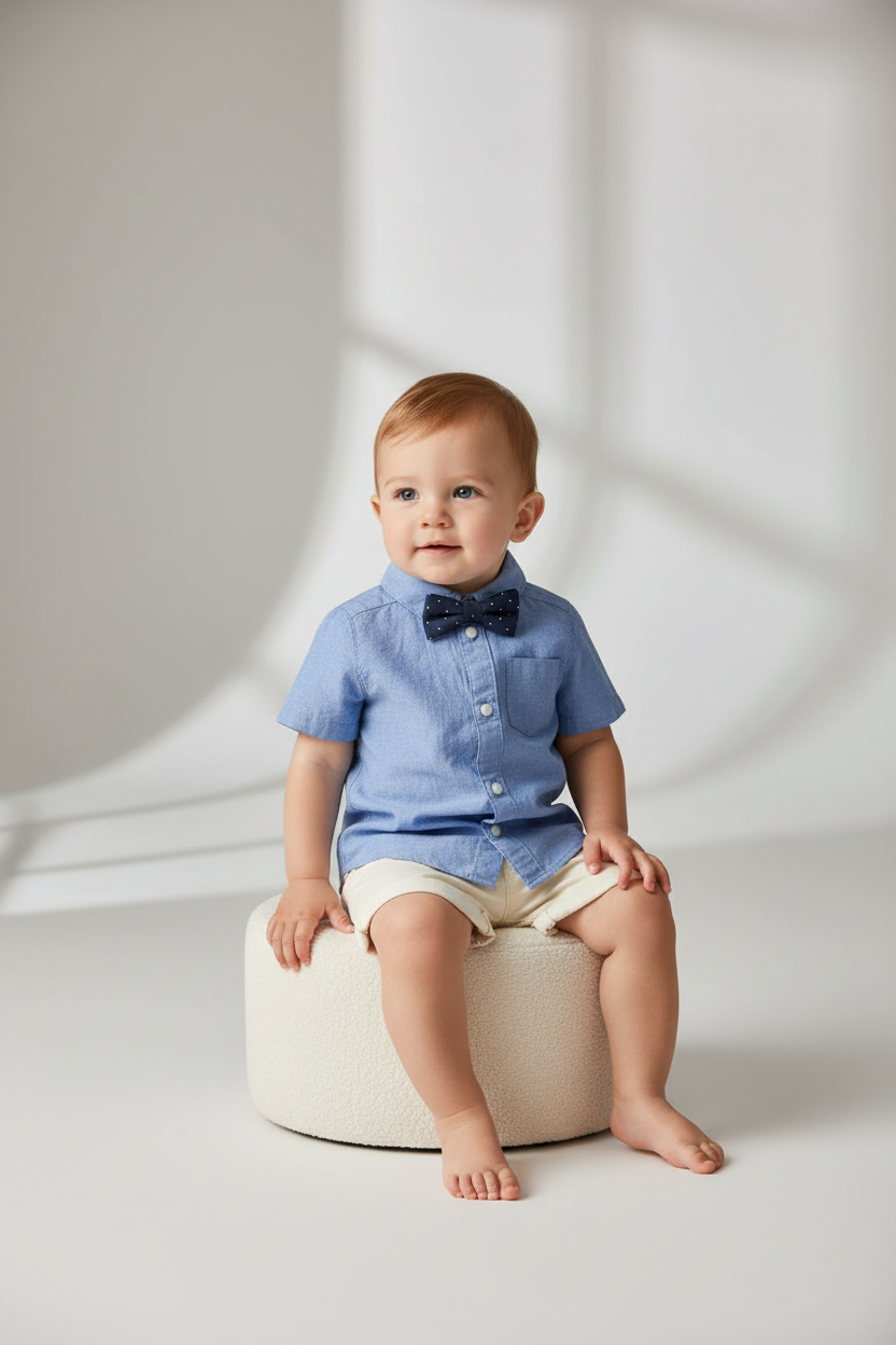 Set conjunto 3 piezas azul short beige formal bebe niño H&M 1277727