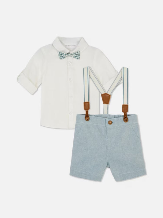 Set conjunto 2 piezas bebe niña formal camisa blanca short verde menta Primark