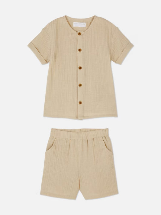 Set conjunto 2 piezas camisa beige short beige bebe niño Primark