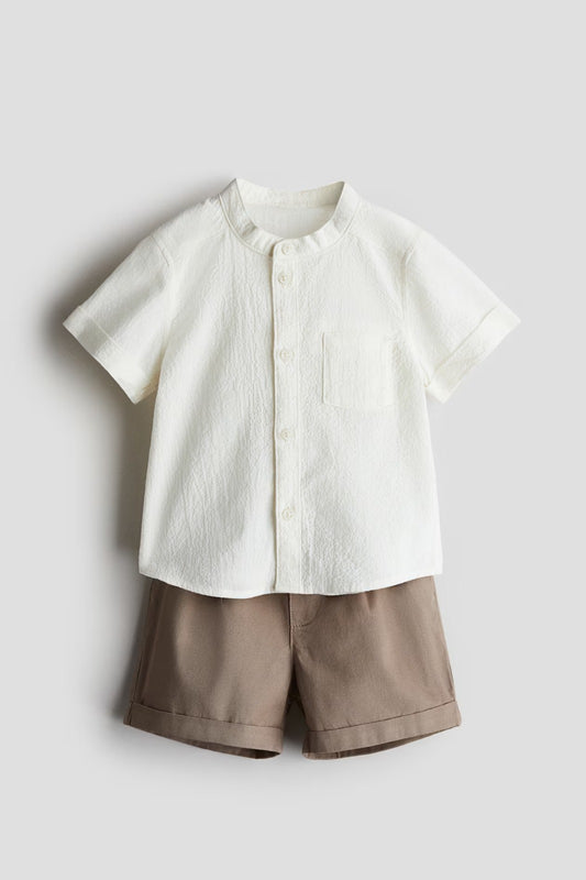 Set conjunto 2 piezas camisa beige short café niño H&M 1278019