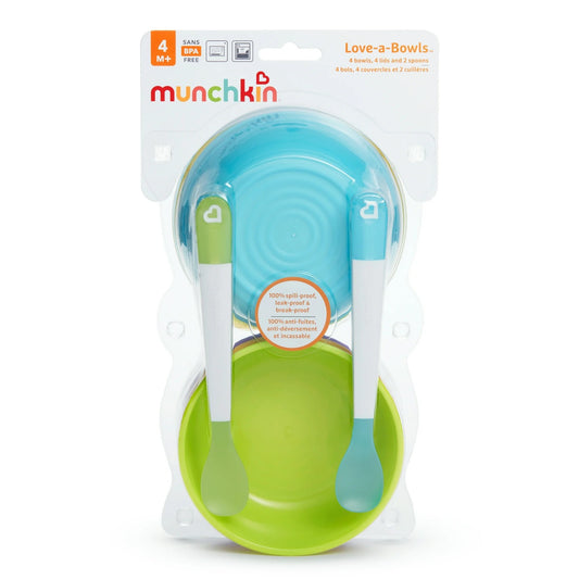 Set 10 platos cucharas bebe niño niña Munckin verde azul