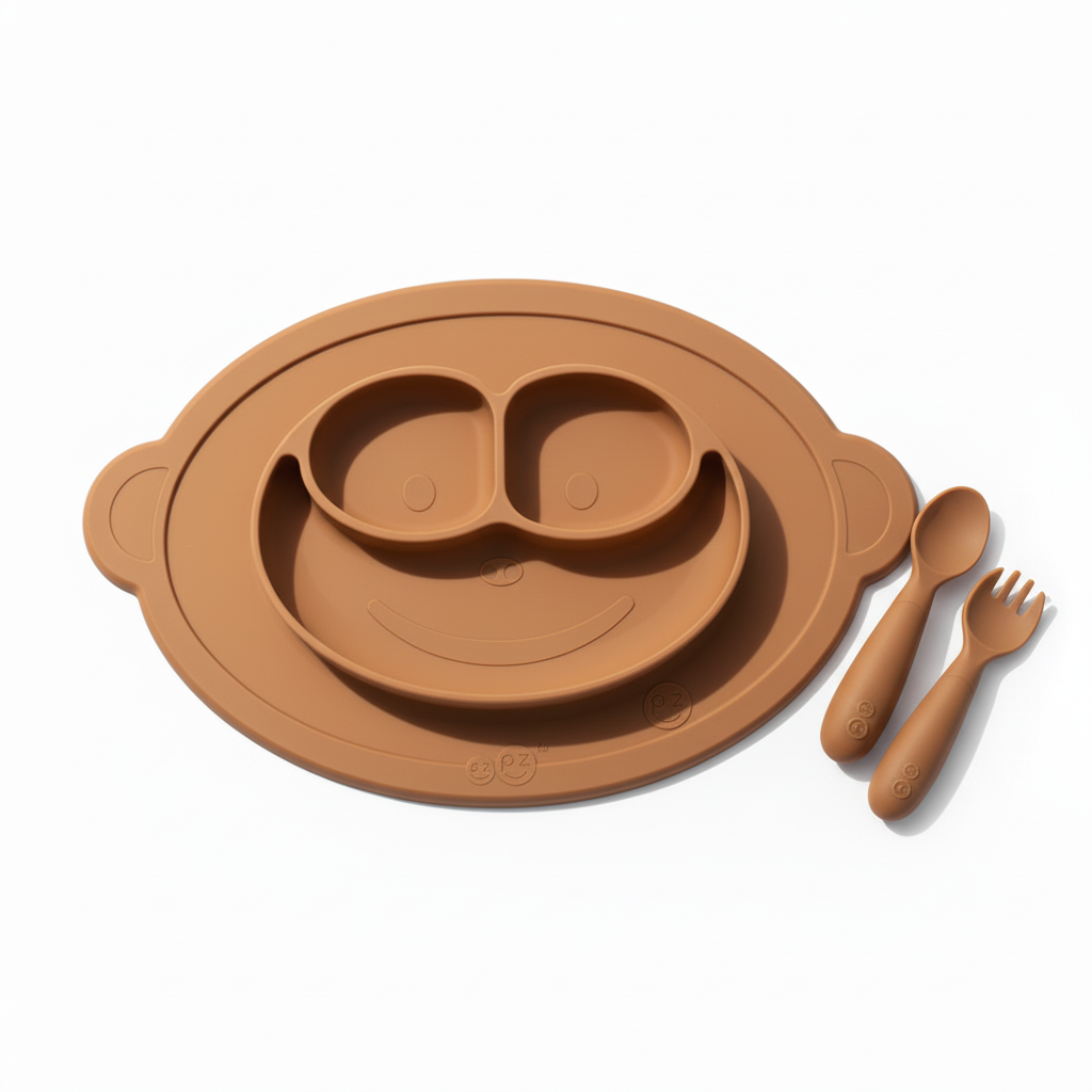 Set plato alimentación cuchara tenedor bebe niño niña silicona