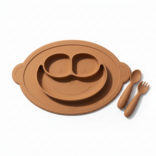Set plato alimentación cuchara tenedor bebe niño niña silicona
