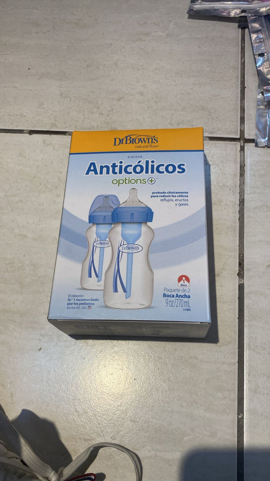 Set pack 2 pepes azul Dr Brown bebe niño niña 9 oz boca ancha