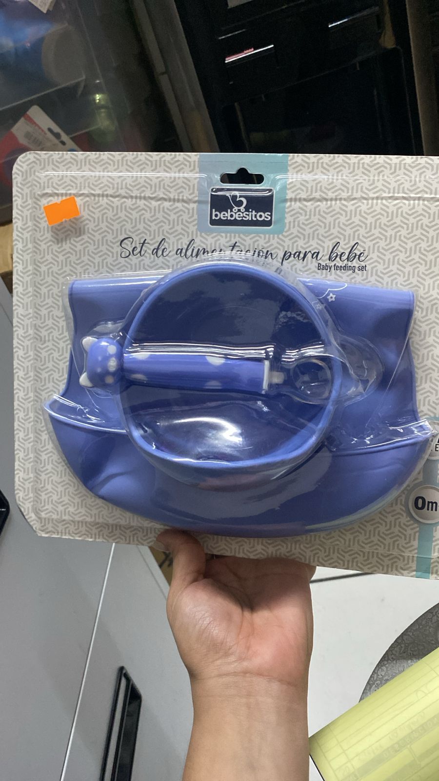 Set plato alimentación azul cuchara bebe niño niña bebedizos
