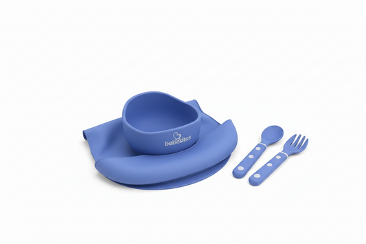 Set plato alimentación azul cuchara bebe niño niña bebedizos