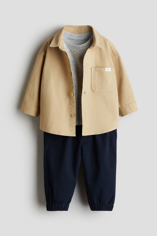 Set 3 piezas beige bebe niño sueter cafe jogger negro H&M 1297812001