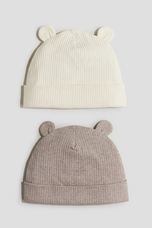 Set 2 gorros beige cafe bebe niño niña H&M 1164281003