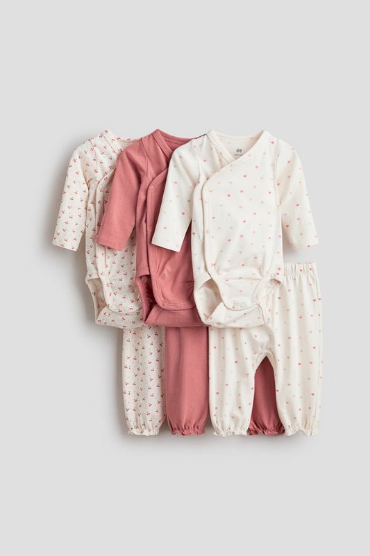 Set 3 mamelucos pantalon blanco rosado bebe niña H&M 1022957036