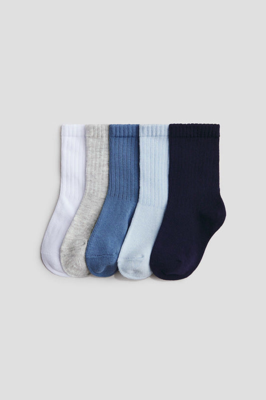 Set 5 calcetines blanco gris azul celeste azul oscuro bebe niño H&M 1328391002