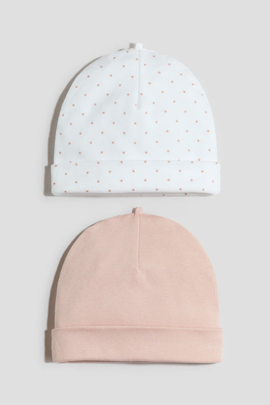 Set 2 gorros bebe niña blanco rosasdo H&M 0930385018