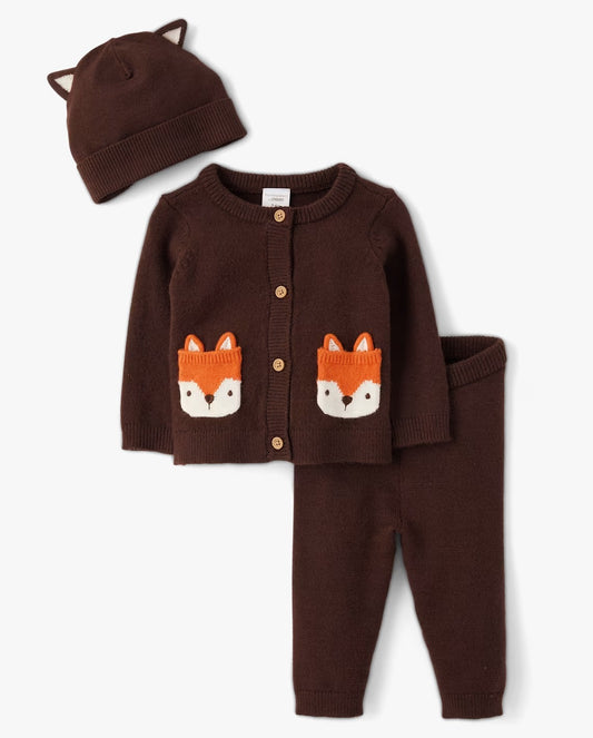 Set 3 piezas sueter pantalon gorro café zorro bebe niño Gymboree 3054396002-3054396001