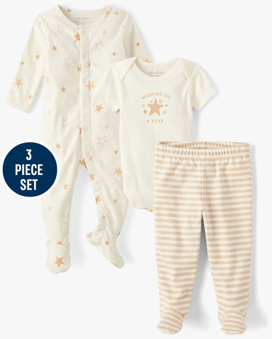 Set 3 pantalon mameluco pijama blanco estrellas bebe niña Childrens Place 3055380001-3055380002