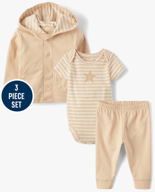 Set 3 piezas sueter mameluco pantalon beige bebe niño Childrens Place 3055104