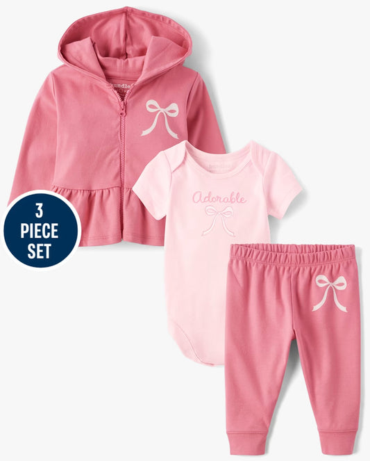 Set 3 piezas sueter mameluco pantalon rosado bebe niña Childrens Place 3055105 salida hospital