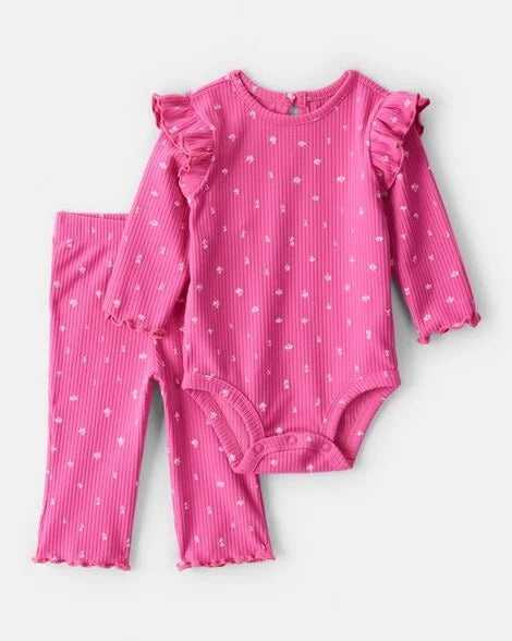 Set 2 piezas mameluco pantalon rosado bebe niña 1U045910