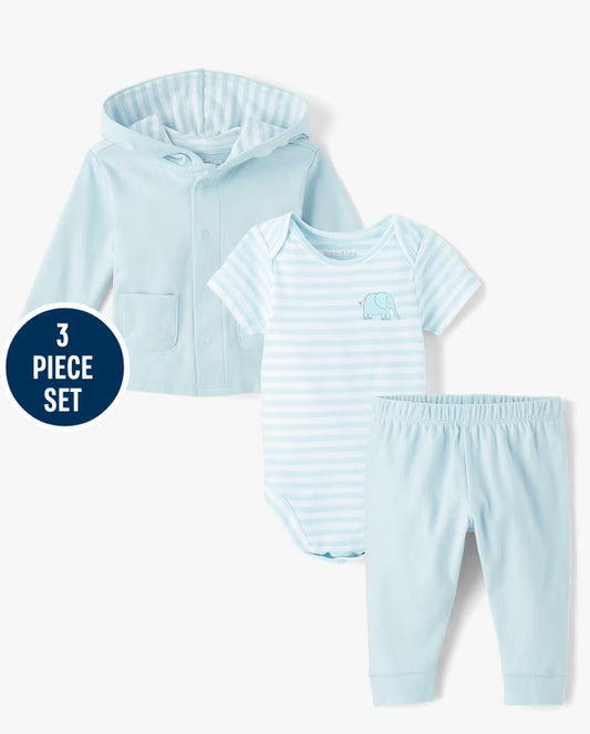 Set 3 piezas sueter mameluco pantalon azul celeste bebe niño Childrens Place 3055111