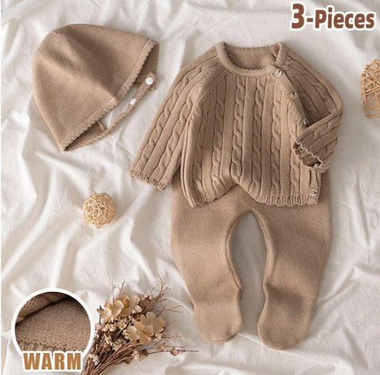 Set 3 piezas gorro sueter pantalon café bebe niño sa25071170947878227