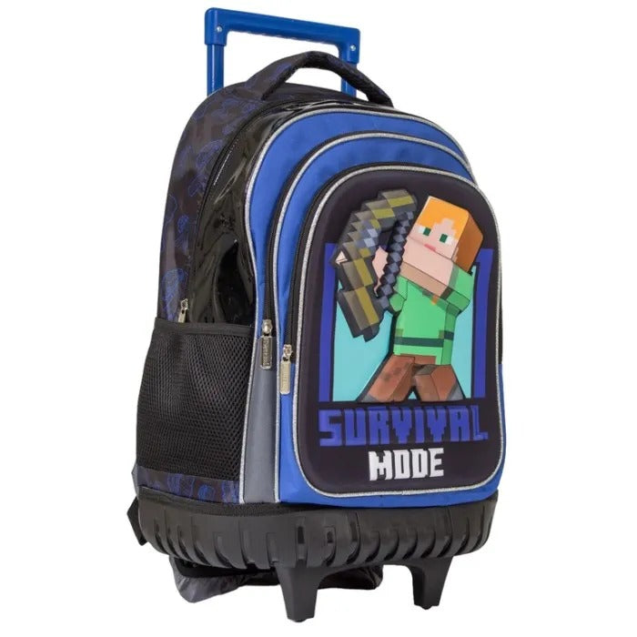 Mochila con ruedas azul negro niño Minecraft M34-220197